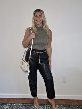 Joseph A Silk Metallic Sleeveless Turtleneck Top Size Medium Green Gold Sparkle